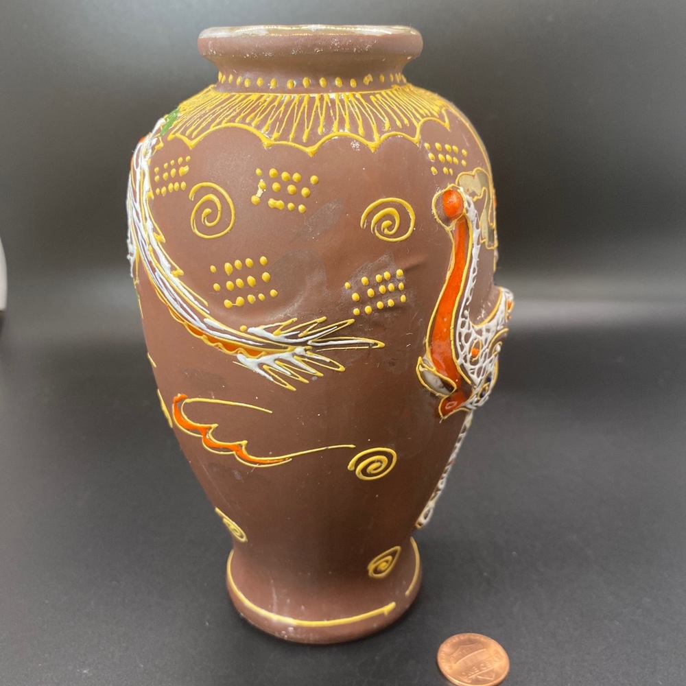 Moriage Satsuma Japanese Vase Elephant Dragon approx 6.5"H‎ #265